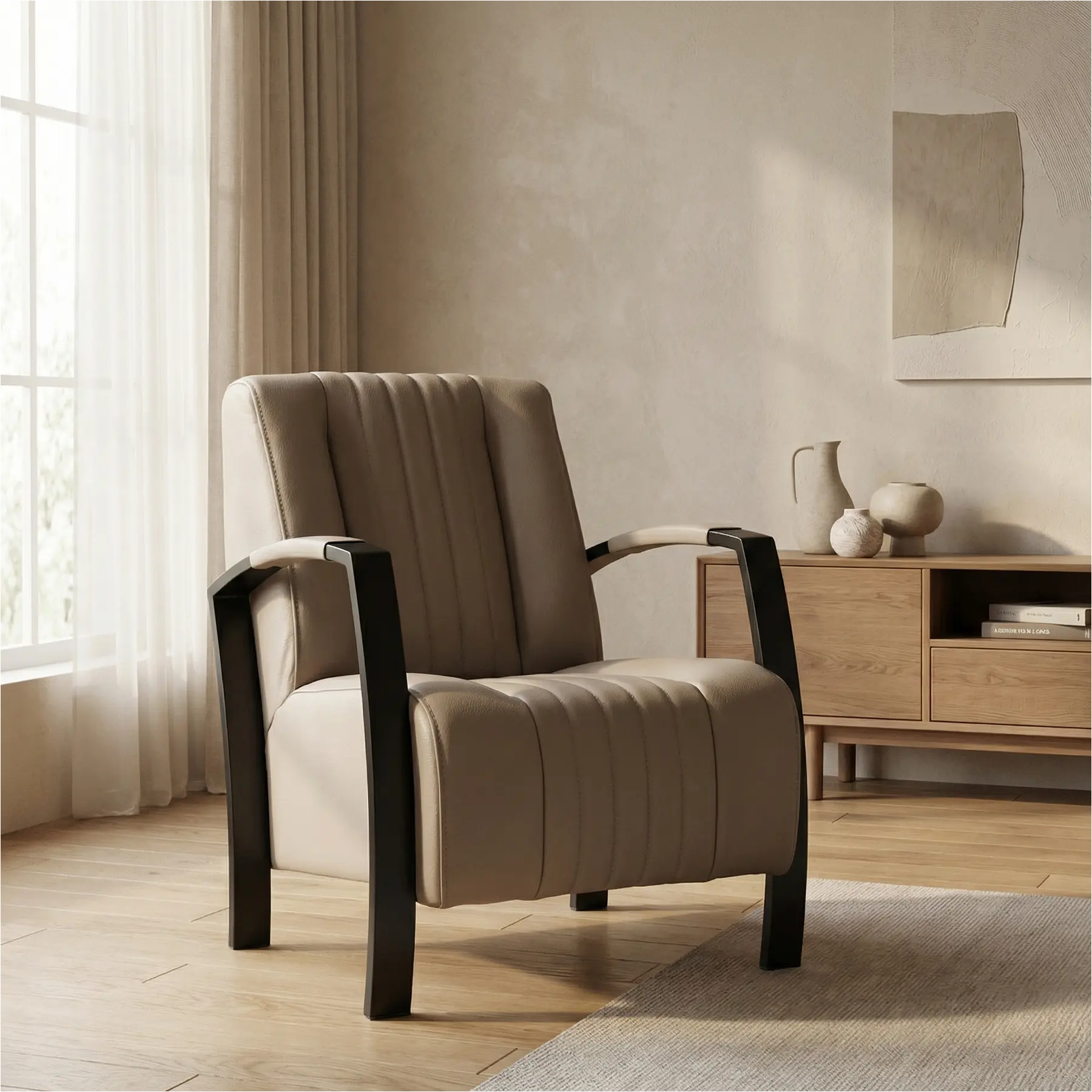 afbeelding van Leren fauteuil Glamour - Toledo Khaki (taupe/bruin)